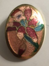 Vintage Gold Tone Filigree Cloisonné Enamel Pink Red Iris Flower Pin Brooch VGPC - £11.63 GBP