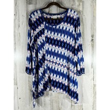 Chicos Zenergy Tunic Size 3 or XL Asymmetrical Red White Blue Zig Zag Tie Dye - £15.70 GBP