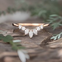 Unique Pear shaped Bridal Stacking promise gift Moissanite rose goldwedding band - £21.57 GBP+