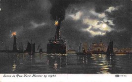 Steamer Navigating Night New York Harbor Statue Liberty New York City postcard - £5.92 GBP