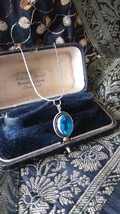 Ciondolo vintage anni 80 in argento sterling 925 con topazio blu su catena... - $68.31