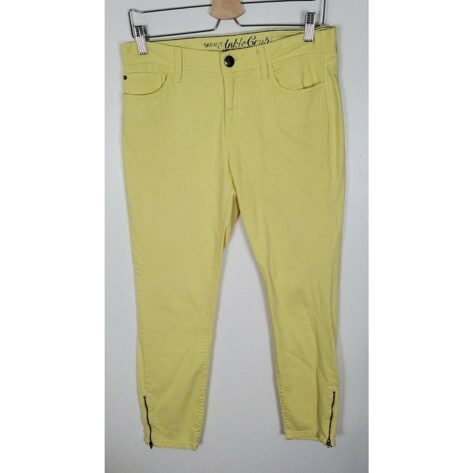 Tommy Hilfiger Size 6 Yellow Skinny Fit Crop Pants Jeans Ankle Zip (22) - $13.55
