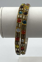 Bracelet Bangles 2 Multicolored Glass Beads Shapes Size Metal 2.5&quot; Dia. 7&quot; Wrist - £8.26 GBP