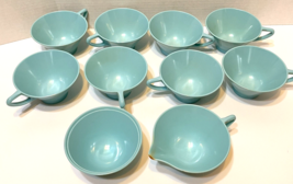 Vintage Melamine Coffee Tea Cups Creamer and Sugar Bowl Aqua Blue Lot of 10 - £17.24 GBP