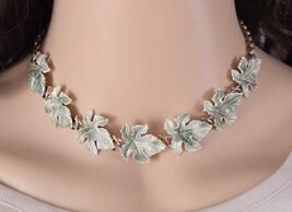 Vintage Enamel Leaf Choker | Mid-Century Cream &amp; Green Leaves Collar - $56.99