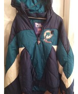 Vtg Pro Player Miami Dolphins Hooded Puffer Jacket Coat Blue Men&#39;s Large... - £73.24 GBP