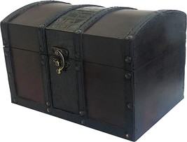 Wood And Leather Treasure Chest Box Decorative Storage Chest Box With Lock | - £31.91 GBP