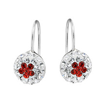 Cute Crystal Red Daisy Dome Sterling Silver Hook Earrings - £8.31 GBP