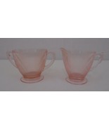   Pink Ribbed Vintage Depression Glass Open Sugar Bowl And Creamer  - $14.84