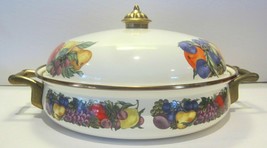 Vintage Cornucopia Dutch Oven Enamel Fruit Covered Lid Pot Brass Cassero... - £15.97 GBP