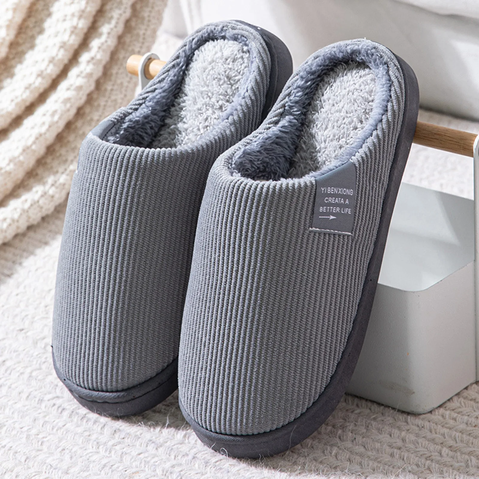 Winter Warm Fur Slippers Men Couples House Non-Slip Soft Shoes Women Comfort - £11.78 GBP+