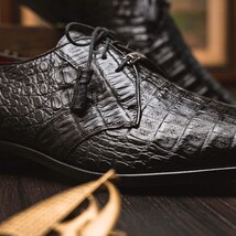 Lacio Genuine Caiman Crocodile Dress Derby's Shoes Black image 9