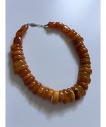 Solid 10K White Gold of Large Irregular Amber Necklace  - $500.05