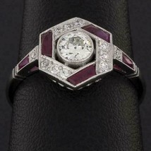 2CT Moissanite Rotonda Diamante Rubino Vintage Fidanzamento Ring 14K Oro Bianco - £114.15 GBP