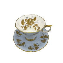 Royal Albert Bone China Lyric Shape Pale Blue Gold Leaf Floral Tea Cup &amp; Saucer - £55.14 GBP
