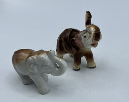 Figurines Elephant 2 Vintage Bone China Brown White 2 x 2.5 and 2.25 x 1.5 - $9.46