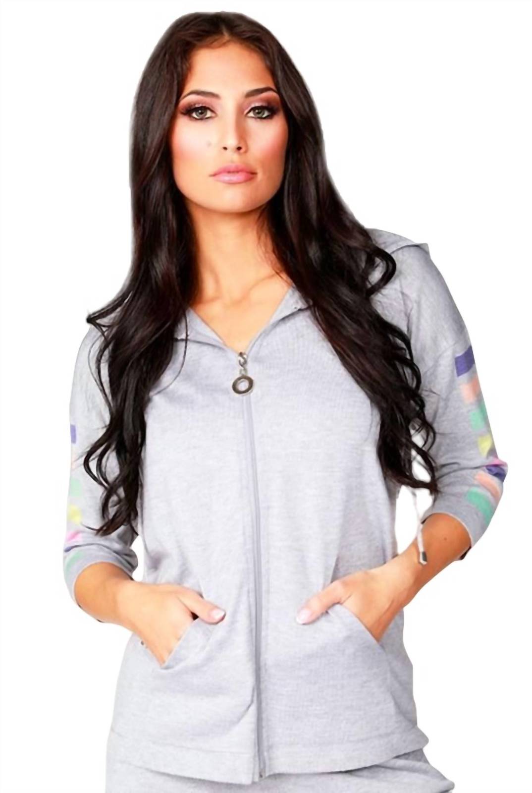 Angel 3/4 sleeve stripe hoodie in Gray