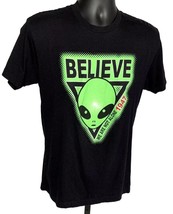 Alien T Shirt Believe We Are Not Alone 1947 Green Mens M Black All Cotton UFO - £14.56 GBP