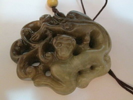 Vintage Antque Chinese carved Monkey Nephrite Jadeite JADE Pendant - £147.52 GBP