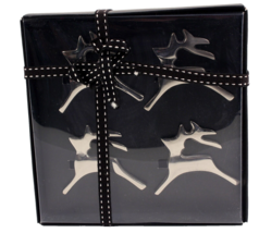 Reindeer Napkin Rings Metal Set of 4 New Made in India Gift Boxed - $9.49