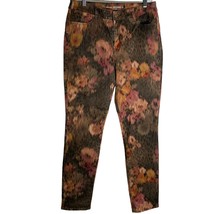 Chicos Platinum Jegging Skinny Jeans M Brown Floral Leopard High Rise Button Zip - £21.76 GBP
