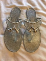 Jack Rogers Silver Sparkle Alana Jelly Flip Flop Sandals Tassel SZ 10 NEW - £66.52 GBP