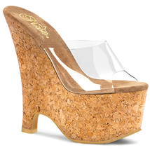 PLEASER Sexy Cork Platform Wedges 6 1/2&quot; Heels Slip On Exotic Shoes BEAU601/C/CK - $55.95