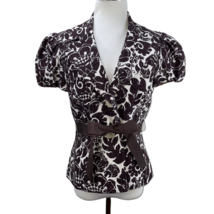 Trina Turk Floral Cotton Blend Jacket Blazer Lightweight Lined Short Sleeve - £44.39 GBP