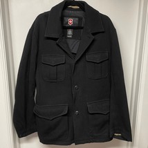 Victorinox Swiss Army Textured Black Wool Button Front Coat Mens Size Small - £41.89 GBP