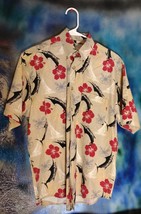 Crossings Men’s Hawaiian Aloha Shirt Pink Hibiscus Sword Fish Floral Sz Medium - £15.98 GBP