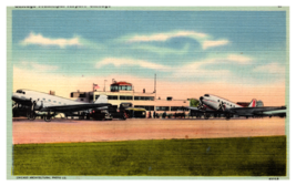Chicago Illinois Municipal Airport Propeller Planes Linen Unposted Postcard - £3.89 GBP