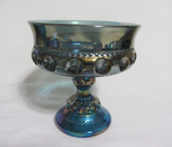 Indiana Glass Carnival Blue Amethyst Iridescent 1970&#39;s Candy Dish Compote - $5.89