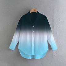 Street Hipster Harajuku Retro Fashion Gradient  Long Sleeve Loose Shirt Y2k Over - £41.59 GBP