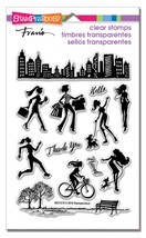 Stampendous Sassy City Perfectly Clear Stamp Set Travel Shopping Walk Dog Bike - $16.99