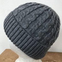 Von Lamezan Faux Fur Fleece Lined Gray Chunky Cable Knit Beanie Hat One ... - $16.99