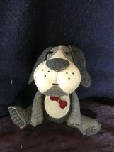 Small Hallmark Gray &amp; Cream I CHEWS YOU Boiled Wool Felt Puppy Dog w Red Collar  - £9.74 GBP