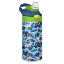 Abstract Monster Trucks Kids Water Bottle With Straw Lid Tire Tracks Car Insulat - $42.99