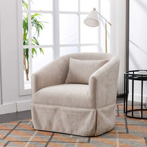 360-degree Swivel Accent Armchair Linen Blend Beige - £209.32 GBP