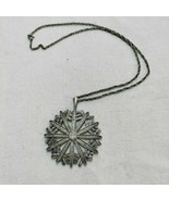 BJ Snowflake Rhinestone Large Pendant Necklace Silver Tone Winter - £10.20 GBP
