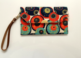 New Handmade Blue Orange Japanese Umbrella Canvas Envelope Wallet Clutch... - £21.33 GBP