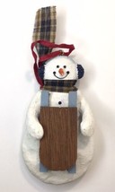Vintage Snowman Holding Snow Sled Christmas Tree Ornament Rustic 4&quot; - £8.04 GBP