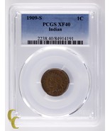 1909-S Indio Centavo 1C Graduado Por Calidad Como XF-40! Gran Clave Fecha - $1,092.51 CAD