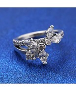  925 Sterling Silver Sparkling Asymmetrical Herbarium Cluster Ring - $26.89 CAD