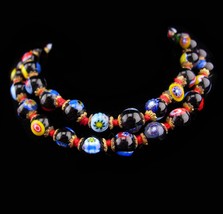 Vintage millefiori necklace / glass choker / vintage Hand knotted necklace / Ita - £86.32 GBP