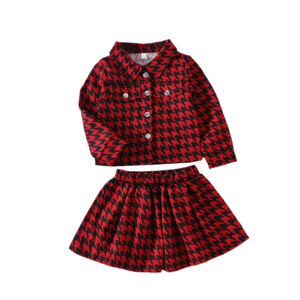 Prowow 1-6Y Kids es Girls Outfits Red Houndstooth Coat Top and Skirts 2pcs Autum - £100.91 GBP