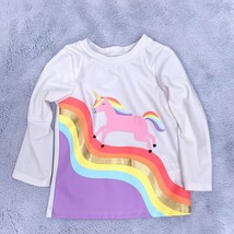 Cat &amp; Jack Unicorn Rashguard Swim Top White Purple Long Sleeve Toddler G... - £6.11 GBP