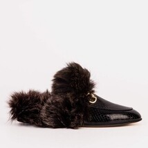 The Izmir Black Patent Leather Natural Fur Women Slipper image 4