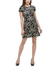 Kensie Womens Black Sequined Short Sleeve Jewel Neck Fit Flare Dress- Size 0 - £39.31 GBP