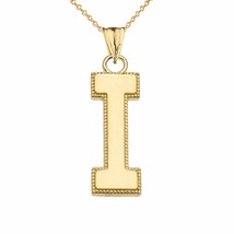 10k Solid Gold Small Milgrain Initial Letter I Pendant Necklace Personalized - £95.54 GBP+