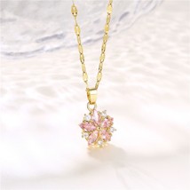 Fashion Sweet Romantic Shiny Zircon Clavicle Chain Exquisite Creative Pink Snowf - £13.02 GBP